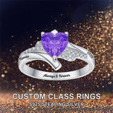 Sterling Silver Personalized Birthstone Engraved High School College Class Ring Graduation Jewelry