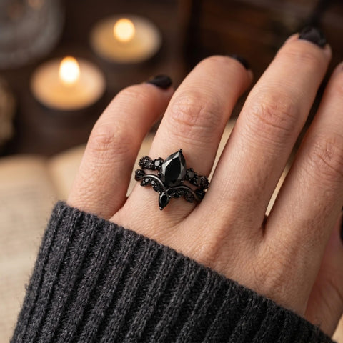 Sterling Silver 10K  14K  18K Gold 1CT-4CT Black Onyx Engagement Ring Gothic Wedding Promise Ring