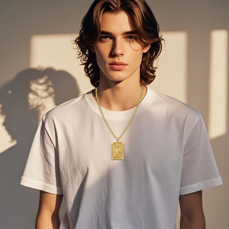 14K Gold PlatedJesus Saint Michael Saint George Saint Jude Pendant Necklace