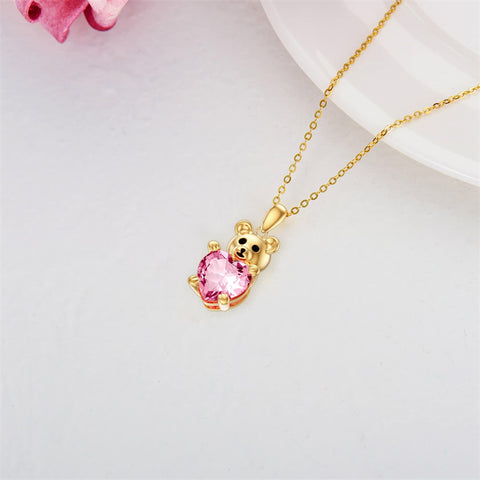 14K Yellow Gold Bear Pendant Necklace