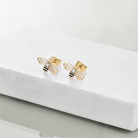 14K Yellow Gold Honey Bee Stud Earrings