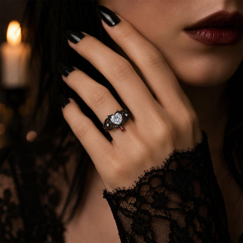 Sterling Silver 10K 14K 18K Gold Moissanite Gothic Black  Engagement Wedding Ring  for Women