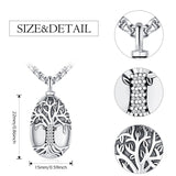 925 Sterling Silver Tree of Life Cremation Jewelry  Urn Necklace for Ashes for Men with 2.5mm 22"+2" Rolo Chain