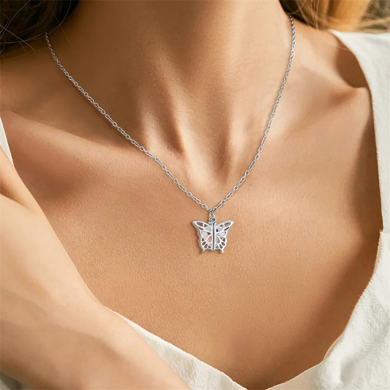 Copper Personalized  Photo Hollow Butterfly Pendant Necklace