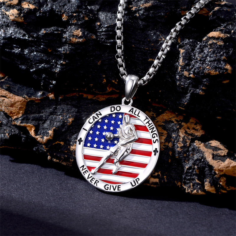 Sterling Silver American Flag Baseball  Basketball Boxing Football Golf Sports Pendant Necklace