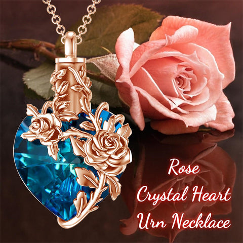 Sterling Silver Heart Crystal Rose Urn Necklaces for Ashes for Women