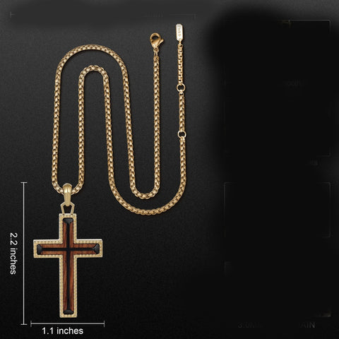 14K Gold Plated Wooden Cross Necklace Jewelry Gift for Him