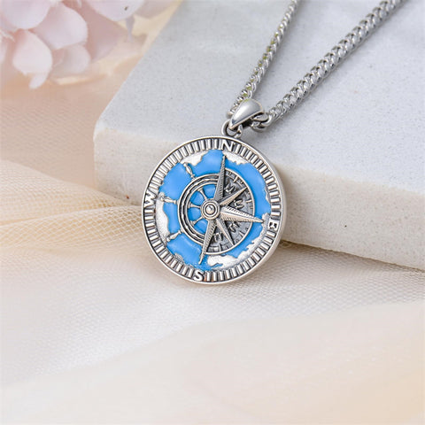 Sterling Silver Compass Pendant Necklace Graduation Jewelry Gift