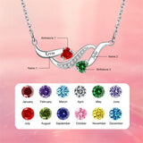 Sterling Silver Personalized Birthstone Name Wave Pendant Family Necklace