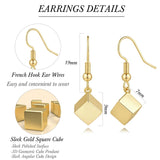 14K Gold Plated Cube Design with French Hook Drop Earring for Women
