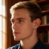 Sterling Silver Cross Celtic Knot Turquoise Hoop Earring for Men