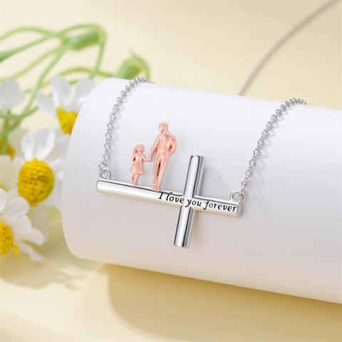 Sterling Silver Cross Father Daughter Mother Daughter Sister Pendant Necklace Engraved with I Love You Forever
