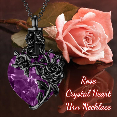 Sterling Silver Heart Crystal Rose Urn Necklaces for Ashes for Women