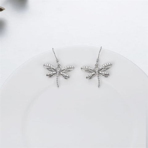 Sterling Silver Dragonfly Drop Earrings