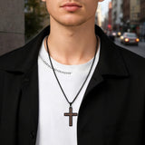 14K Gold Plated Wooden Cross Necklace for Men with Stainless Steel Adjustable Chain