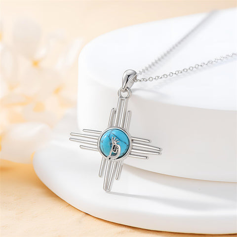 Sterling Silver Turquoise Kokopelli Arrowhead Cross Zia Roadrunner Zia Fox Arrowhead Eagle Pendant Necklace