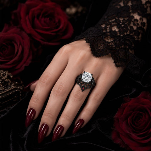 Sterling Silver 10K 14K 18K Gold Moissanite Gothic Black  Engagement Wedding Ring  for Women
