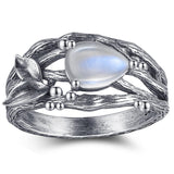 Sterling Silver Moss Agate Moonstone Branch Engagement Wedding Promise Ring  for Her