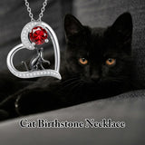 Sterling Silver Birthstone Cat Pendant Necklace Jewelry Christmas Birthday Gifts for Women