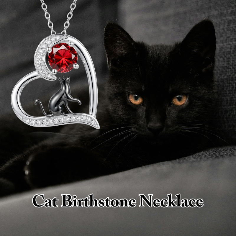 Sterling Silver Birthstone Cat Pendant Necklace Jewelry Christmas Birthday Gifts for Women