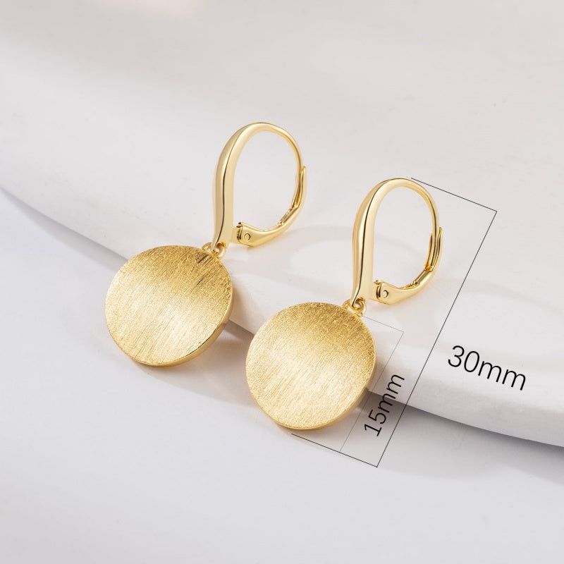 14K Gold Plated  Round Disc Leverback Earring for Women