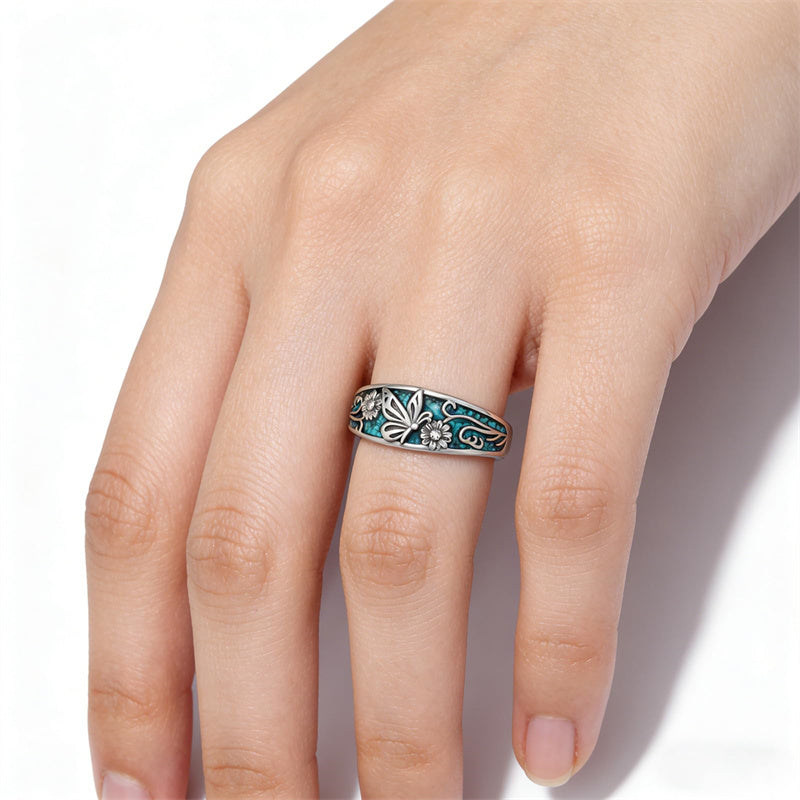 Sterling Silver Turquoise  Dragonfly Hummingbird Turtle Butterfly Mountain Celtic Knot Lotus Ring  Gifts for Women