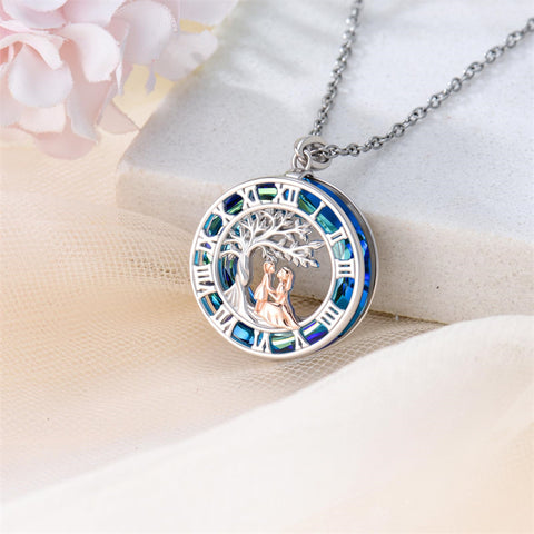 Sterling Silver Blue Crystal Tree of Life Father Daughter Mother Daughter Sister Pendant Necklace