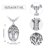 925 Sterling Silver Tree of Life Cremation Jewelry  Urn Necklace for Ashes for Men with 2.5mm 22"+2" Rolo Chain