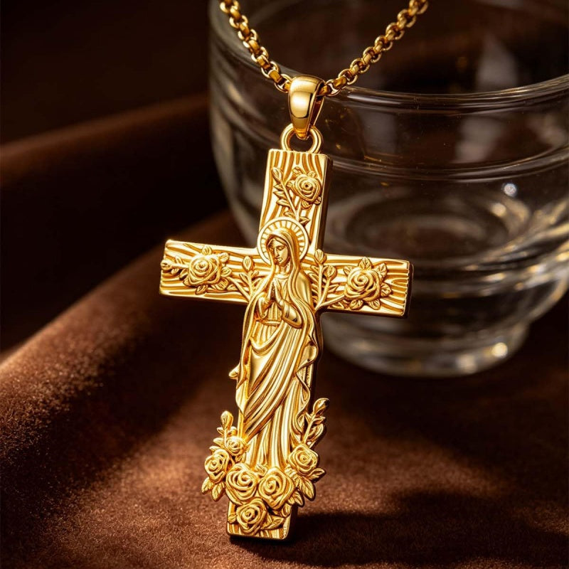 St Michael St Benedict  St Christopher Virgin MaryPendant Necklace 14K Gold Plated Christian Catholic Jewelry