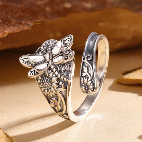 Sterling Silver Dragonfly Ring Butterfly Ring Hummingbird Spoon Ring Oxidized Animal Adjustable Ring for Women