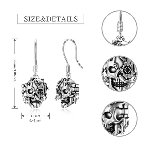 Sterling Silver Gothic Skull Dangle Earrings