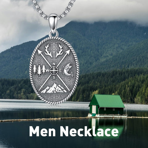 Sterling Silver Deer Bass Fish Wild Duck Fish Hook Pendant Necklace Hunting Jewelry Gifts for Men