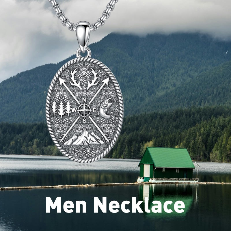 Sterling Silver Deer Bass Fish Wild Duck Fish Hook Pendant Necklace Hunting Jewelry Gifts for Men