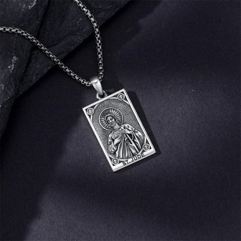 Sterling Silver Saint Anthony Saint Jude Saint Christopher   Saint Michael Amulet Religious Pendant Necklace