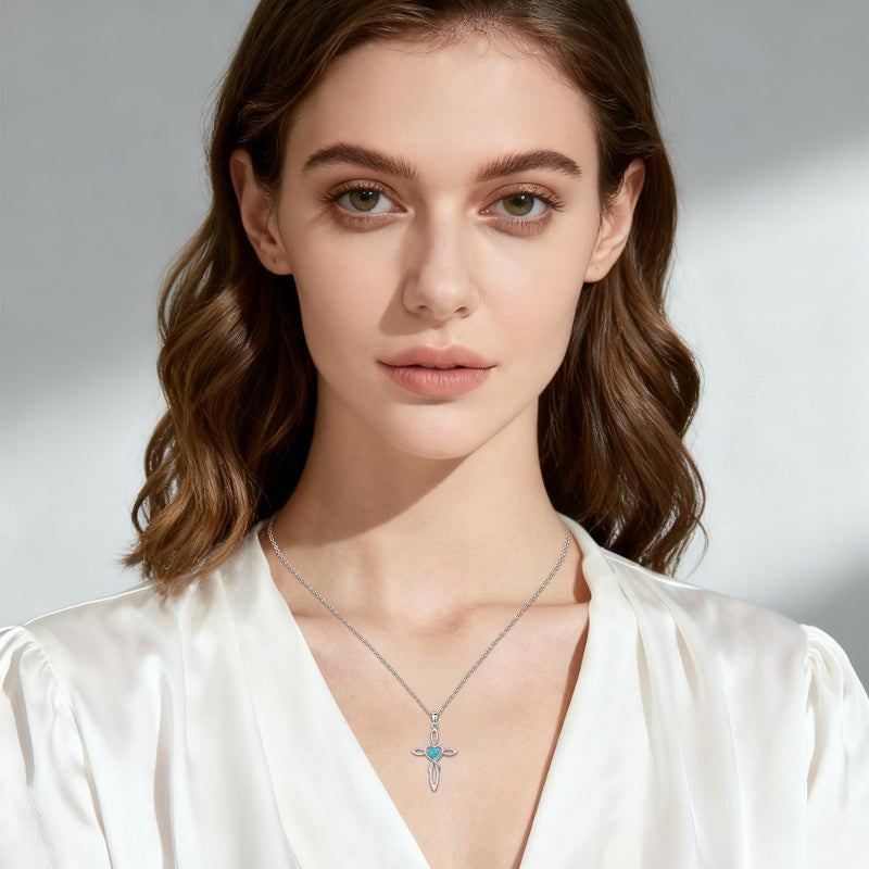 14K Gold Plated Turquoise Cross Pendant Necklace Western Jewelry for Women