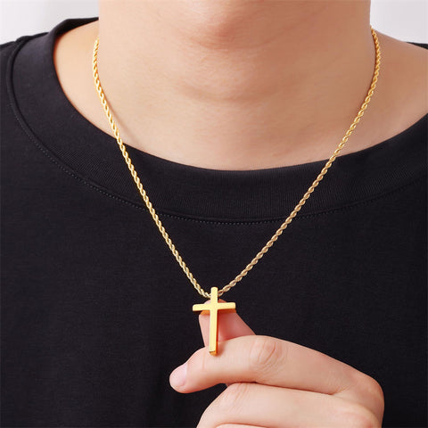 Sterling Silver Cross Pendant Necklace with Stainless Steel 2.0mm Rope Chain