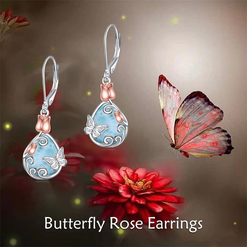 Sterling Silver Teardrop Quartz  Blue Sandstone Moonstone Turquoise Rose Filigree Leverback Earrings