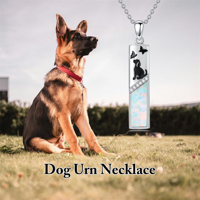 Sterling Silver  Opal Personalized Engraved Bar Pet  Butterfly Dragonfly Tree of Life  Urn Necklace for Ashes