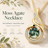 14K Gold Plated Moss Agate Pendant Necklace Boho Jewelry for Women
