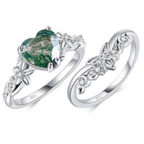 Sterling Silver 10K 14K 18K Gold Heart Moss Agate Opal Cubic Zirconia Promise Rings For Women