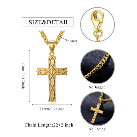Cross Pendant Necklace for Men 14K Gold Plated Minimalist Christian Jewelry Religious Gift