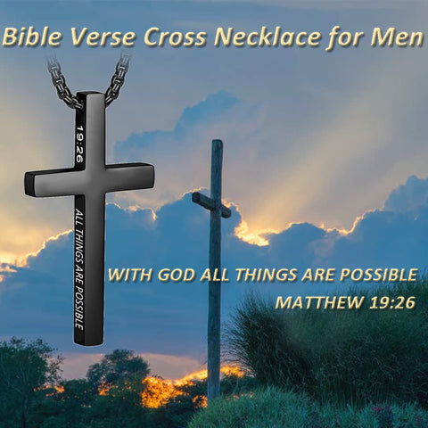 Stainless Steel Cross Pendant Necklace for Men With Engraved