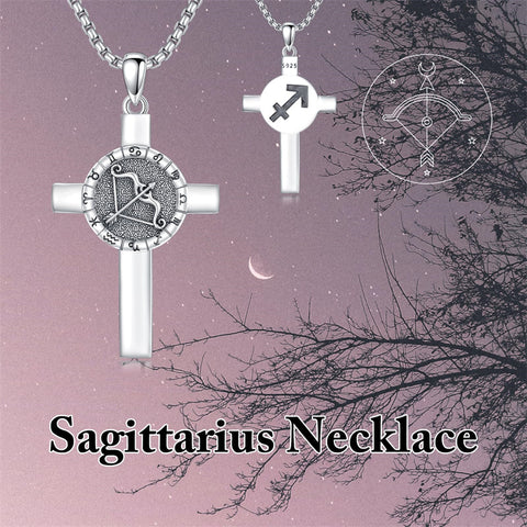 Sterling Silver 12 Constellation Cross Pendant Necklace