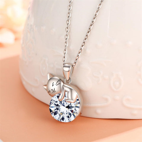 Sterling Silver Birthstone Cat Pendant Necklace