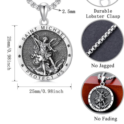 Sterling Silver St Michael St Christopher Pendant Necklace