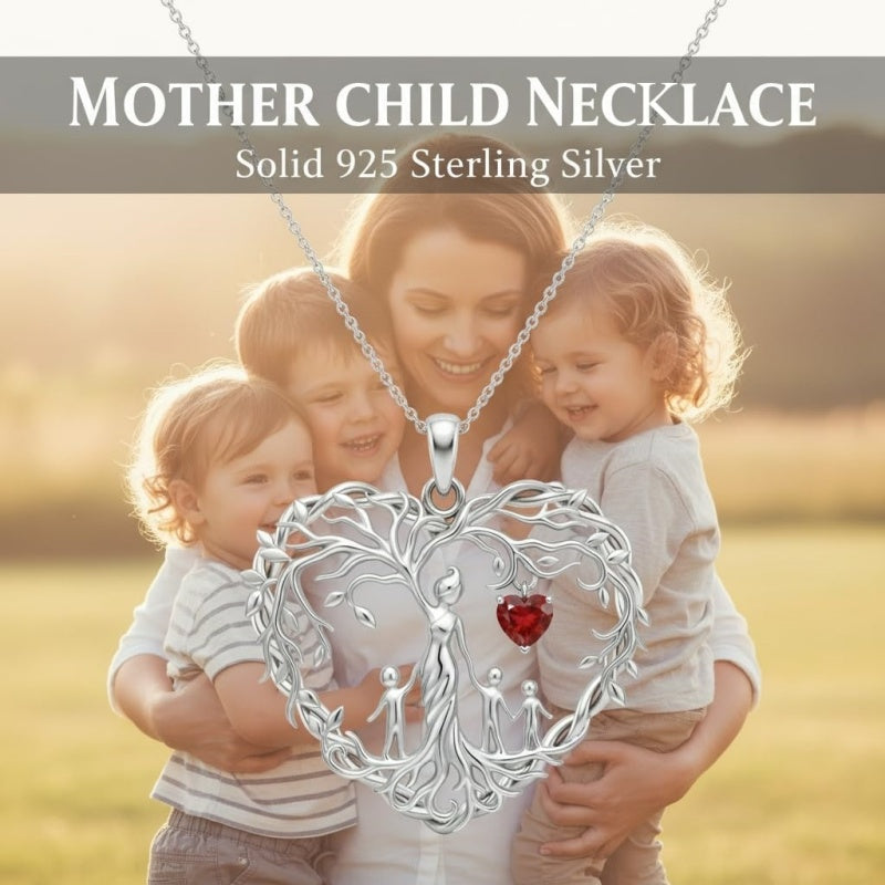 Sterling Silver Heart Pendant Birthstone Tree of Life Mother Child Family Necklace