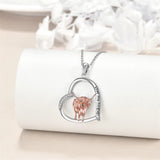 Sterling Silver Heart Highland Cow Pendant Necklace