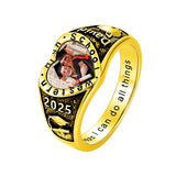 Sterling Silver Heart 10K 14K 18K Gold Personalized Photo High School College Graduation Ring