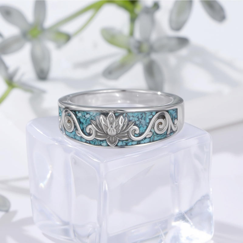 Sterling Silver Turquoise Butterfly Lotus Pet Paw Ring for Women