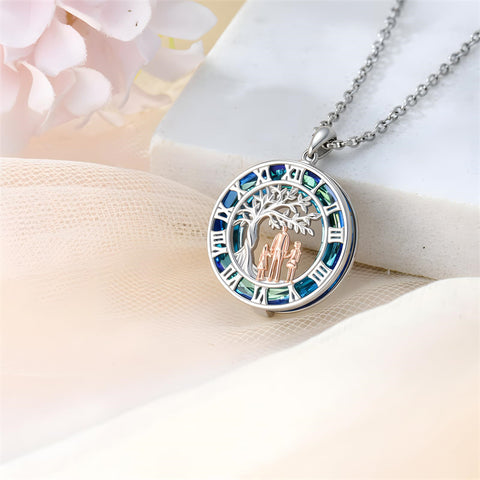 Sterling Silver Blue Crystal Tree of Life Father Daughter Mother Daughter Sister Pendant Necklace
